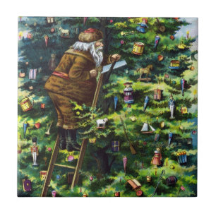 Vintage Christmas, Victorian Santa Claus with Tree Tile