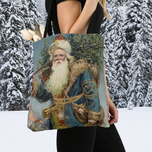 Vintage Christmas Victorian Santa Claus with Tree Tote Bag