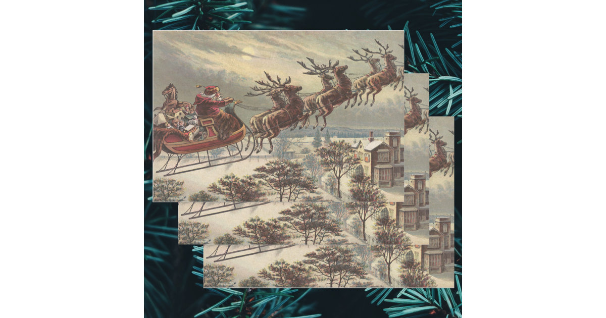 Vintage Christmas Wrap Santa and Reindeer  Christmas ephemera, Christmas  paper, Christmas wrapping paper