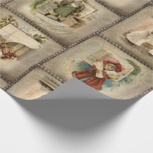 Vintage Christmas Vignettes on Artisan Background Wrapping Paper
