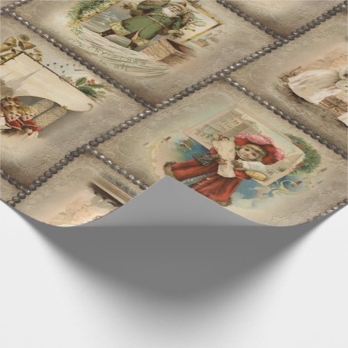 Vintage Christmas Vignettes on Artisan Background Wrapping Paper