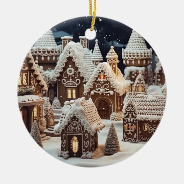 Vintage Christmas village Ceramic Ornament (Front)