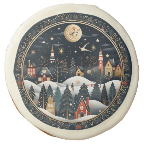 Vintage Christmas Village Charm Frosted Sugar Cookie