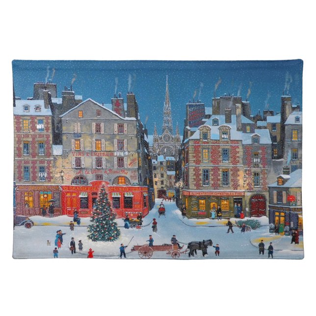 Vintage Christmas Village  Cloth Placemat (Front)