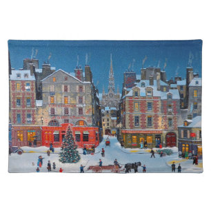 Vintage Christmas Village Cloth Placemat