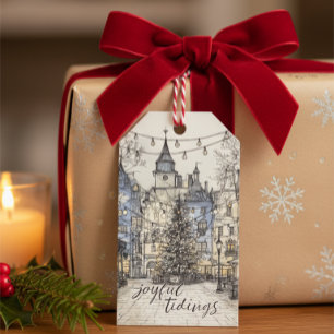 Vintage Christmas Village Gift Tag Cozy Christmas