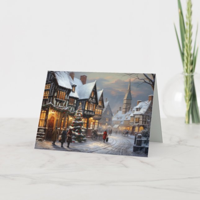 Vintage Christmas Village Holiday Card (Front)