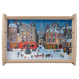 Vintage Christmas Village horse drawn cart Serving Tray