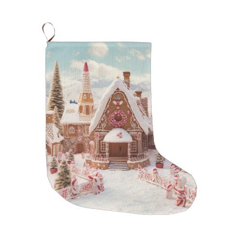 Vintage Christmas village Large Christmas Stocking