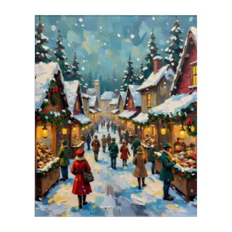 Vintage Christmas Village Market | Festive Winter Acrylic Print