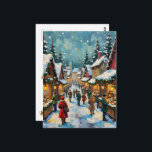 Vintage Christmas Village Market | Festive Winter  Postcard<br><div class="desc">Step into a nostalgic winter wonderland with this enchanting vintage-style Christmas village painting. This colorful and lively artwork captures the hustle and bustle of a classic holiday market, featuring snow-dusted cottages, towering pine trees, and a charming crowd of shoppers bundled in warm winter coats. Rendered in a rich impasto oil...</div>