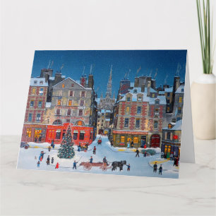 Vintage Christmas Village Merry Christmas greeting Card