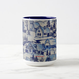 Vintage Christmas Village Merry Xmas Holiday Two-Tone Coffee Mug