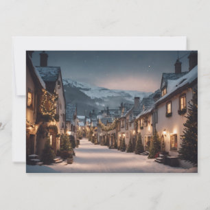 Vintage Christmas Village on a Snowy Night Holiday Card