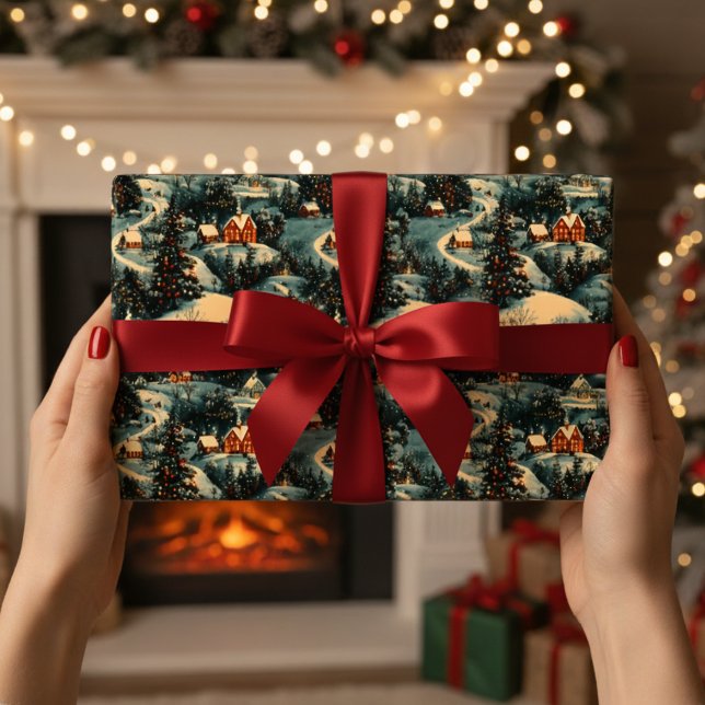 Vintage Christmas Village Pattern Wrapping Paper (Creator Uploaded)