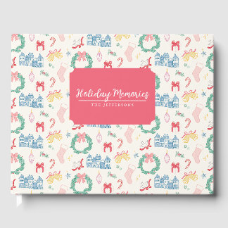 Vintage Christmas Village Personalize Holiday Card Guest Book