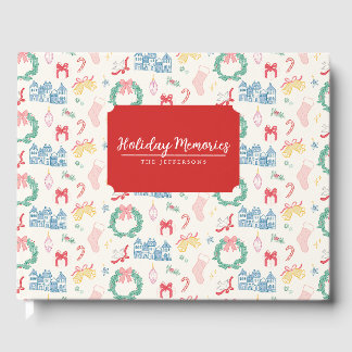 Vintage Christmas Village Personalize Holiday Card Guest Book