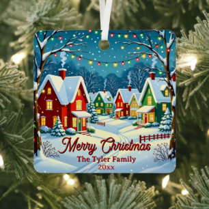 Vintage Christmas Village Personalized  Metal Ornament