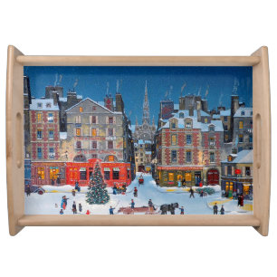 Vintage Christmas Village Serving Tray