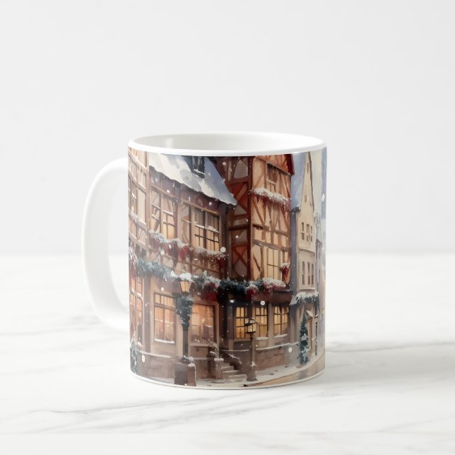 Vintage Christmas Village Street Holiday Coffee Mug (Front Left)