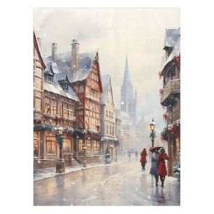 Vintage Christmas Village Street Holiday Tablecloth