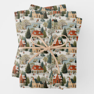 Vintage Christmas Village Wrapping Paper
