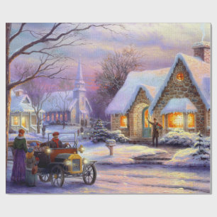 Vintage Christmas Village Wrapping Paper