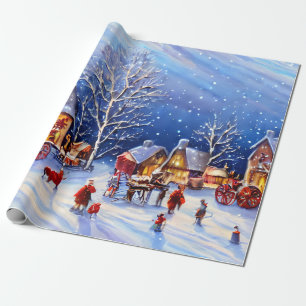 Vintage Christmas Village Wrapping Paper