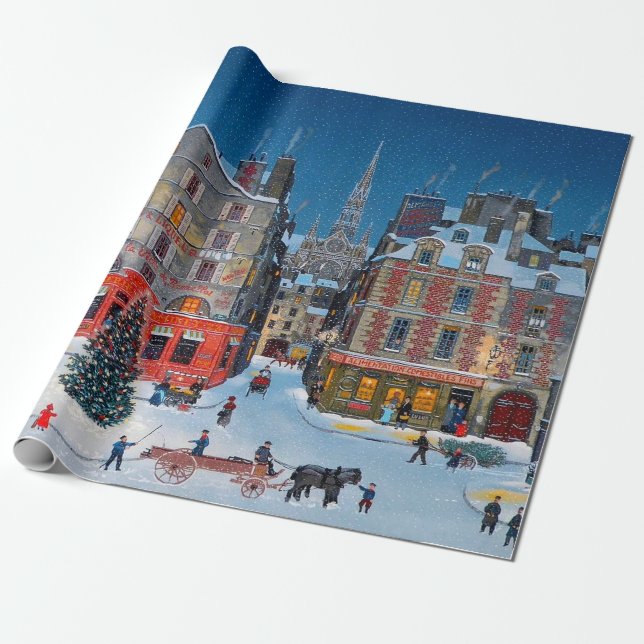 Vintage Christmas Village Wrapping Paper (Unrolled)