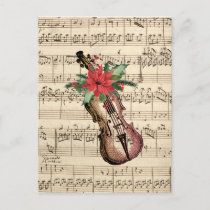 Vintage Christmas Violin and Sheet Music Postcard