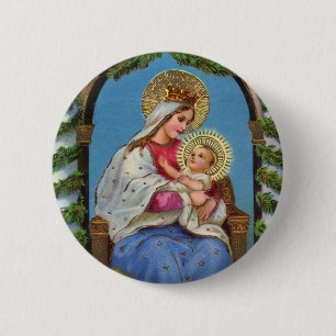 Vintage Christmas Virgin Mary Baby Jesus Button