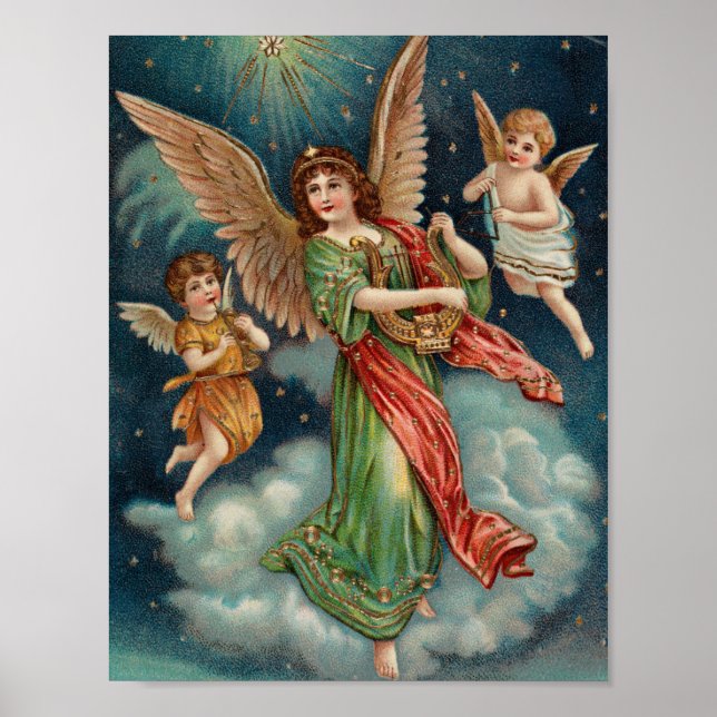 Vintage Christmas Wall Art | Angels and Harp (Front)