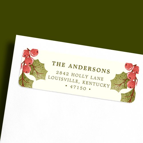 Christmas Address Labels 5 Vintage Christmas Watercolor Holly Leaves Label