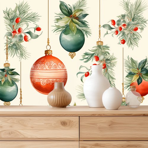 Vintage Christmas Watercolor Ornaments  Wallpaper