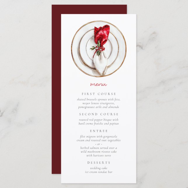 Vintage Christmas Wedding Festive  Menu (Front/Back)