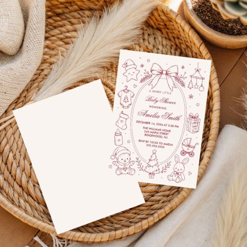 Vintage Christmas whimsical Winter Baby Shower Invitation