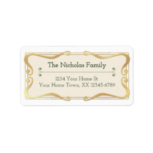 Vintage Christmas Whimsy Gold Pre-Printed Address Label