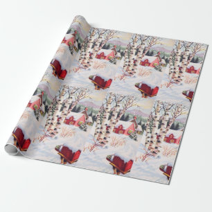 Vintage Christmas  White Birch Trees Red Mailbox   Wrapping Paper