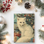 Vintage Christmas White Fox Aged  Holiday Card<br><div class="desc">This design may be personalized by choosing the Edit Design option. You may also transfer onto other items. Contact me at colorflowcreations@gmail.com or use the chat option at the top of the page if you wish to have this design on another product or need assistance. See more of my designs...</div>