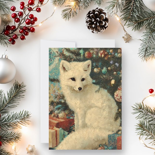 Vintage Christmas White Fox Aged  Holiday Card (Creator Uploaded)