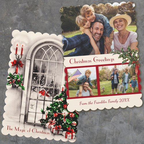 Vintage Christmas Window 2_side Flat Photocard Holiday Card