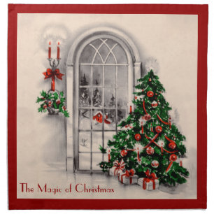 Vintage Christmas Window Cloth Napkins