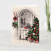 Vintage Christmas Window Greeting Card