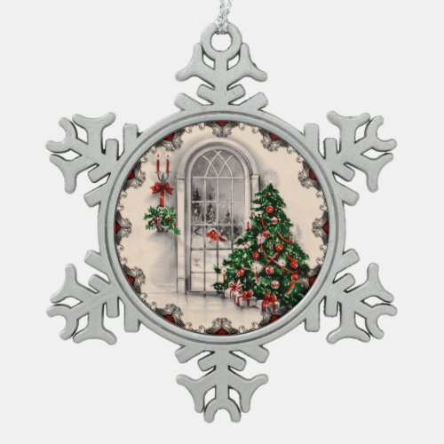 Vintage Christmas Window Lights Snowflake Pewter Christmas Ornament