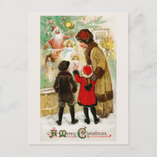 Vintage Christmas Window Shopping Postcard