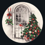 Vintage Christmas Window Stickers<br><div class="desc">Originally a black and white drawing from the early 1900s,  this vintage Christmas window scene with Christmas tree and lights makes great holiday stickers.</div>