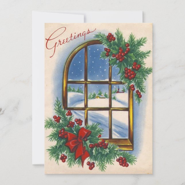 Vintage Christmas Window View Holiday Card (Front)