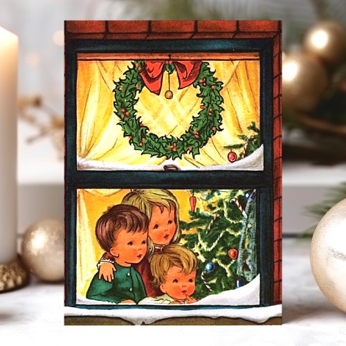 Christmas Greeting Cards 15 Vintage Christmas Window With Kids Holiday Card