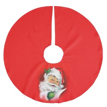 Vintage Christmas Winking Santa Brushed Polyester Tree Skirt by ChristmasCardShop at Zazzle