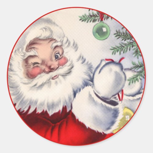 Vintage Christmas Winking Santa Claus Sticker
